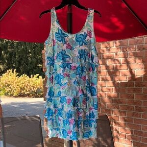 Lulu-B Floral Sleeveless Ruffle Dress with turtles sz Large